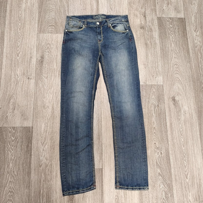 Soccx Denim Womens Jeans W32 L34 Blue Straight Leg Thick Stitching Distressed