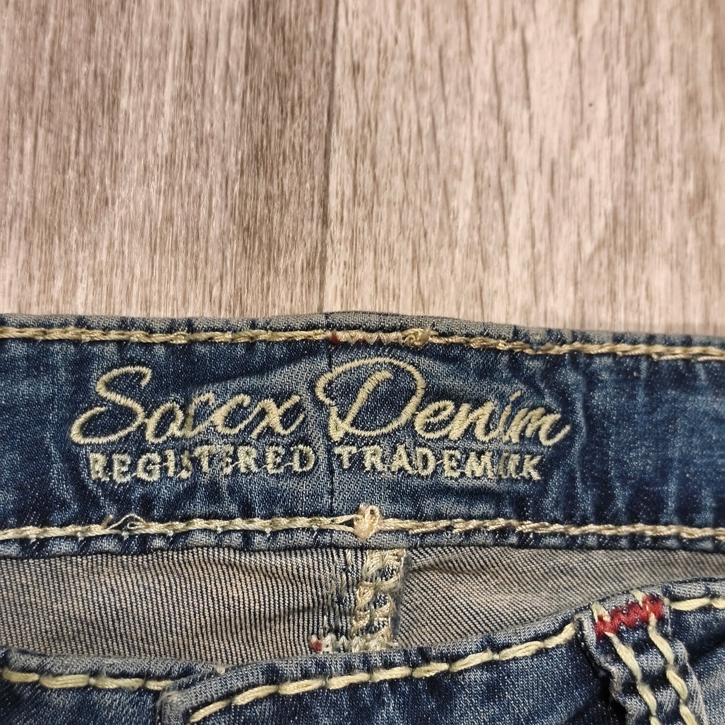 Soccx Denim Womens Jeans W32 L34 Blue Straight Leg Thick Stitching Distressed