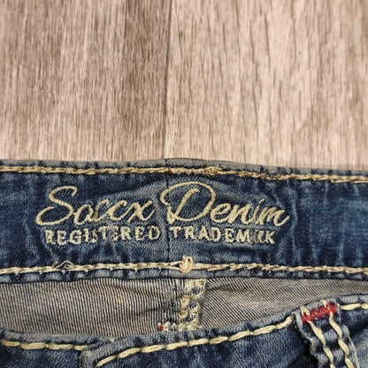 Soccx Denim Womens Jeans W32 L34 Blue Straight Leg Thick Stitching Distressed