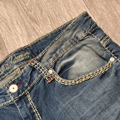 Soccx Denim Womens Jeans W32 L34 Blue Straight Leg Thick Stitching Distressed