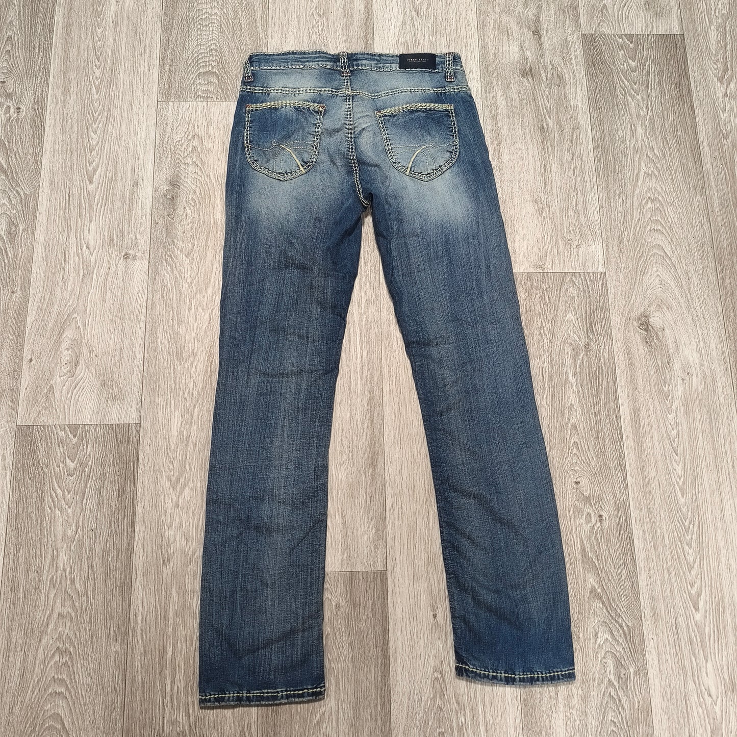 Soccx Denim Womens Jeans W32 L34 Blue Straight Leg Thick Stitching Distressed