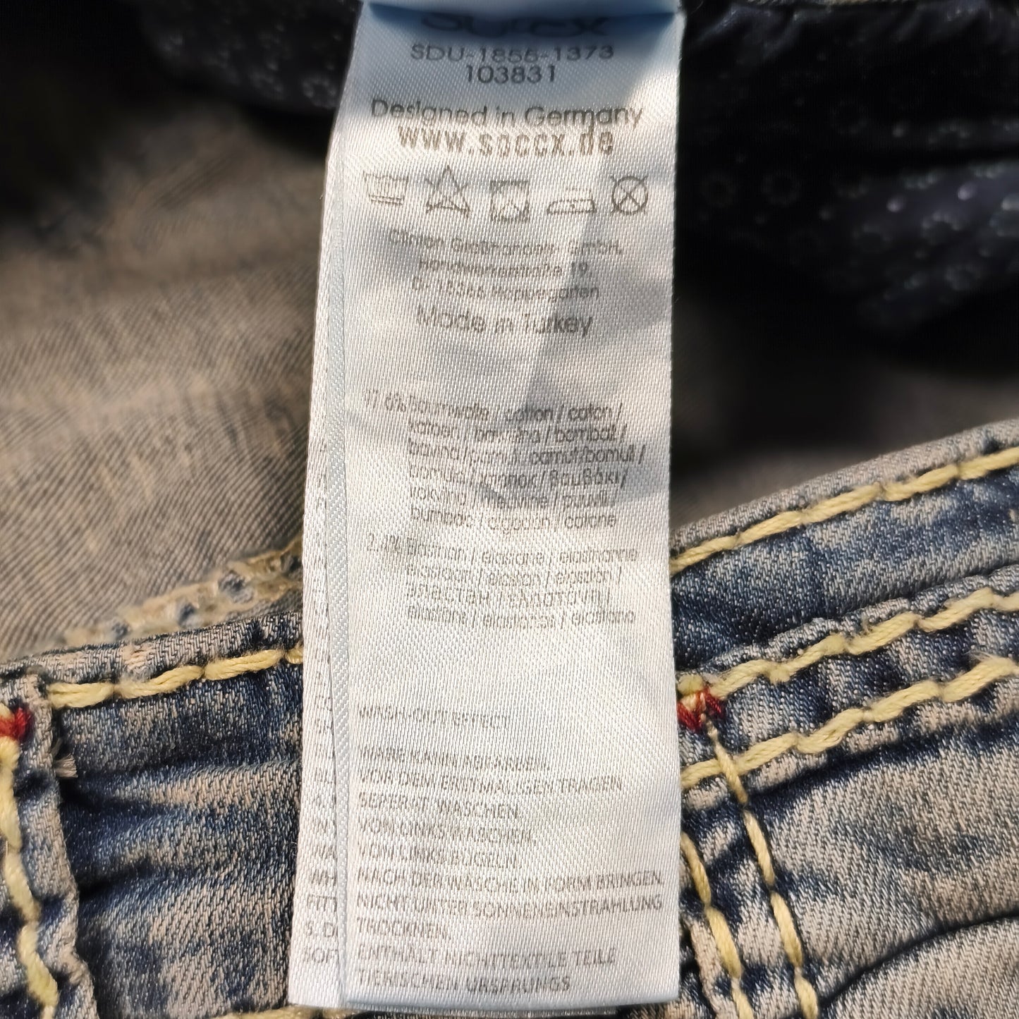 Soccx Denim Womens Jeans W32 L34 Blue Straight Leg Thick Stitching Distressed