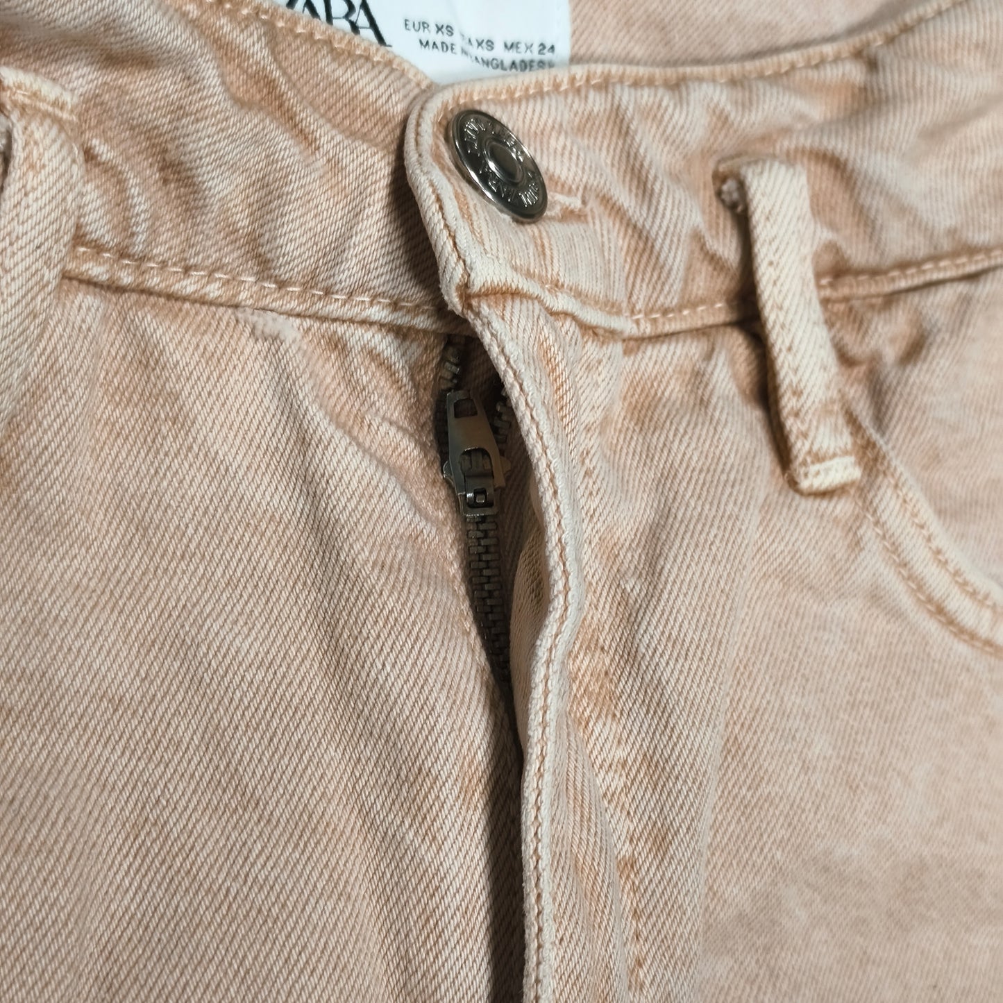 ZARA Women XS Pink Peach Denim Mini Skirt High Waist 100% Cotton 5 Pocket Jean