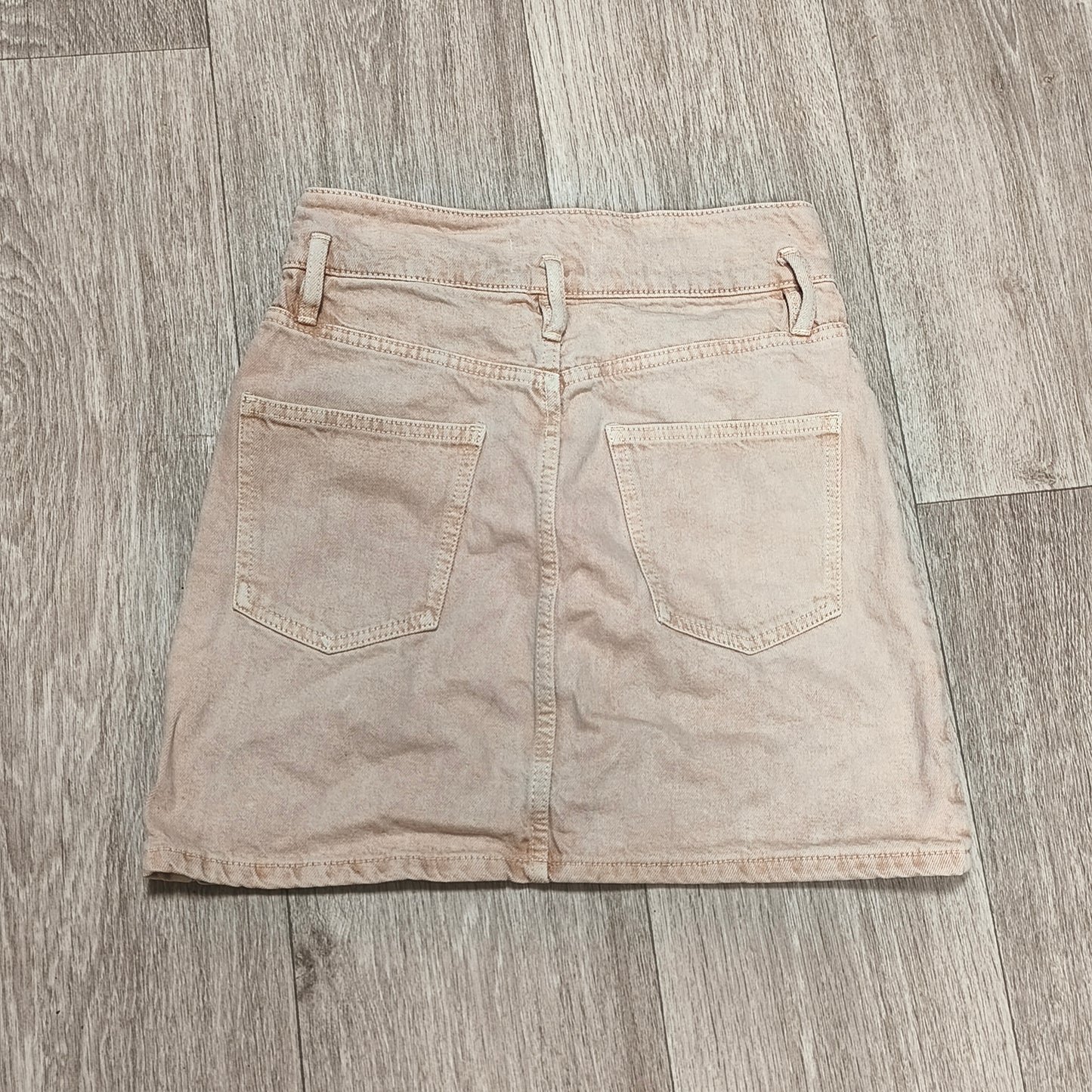 ZARA Women XS Pink Peach Denim Mini Skirt High Waist 100% Cotton 5 Pocket Jean