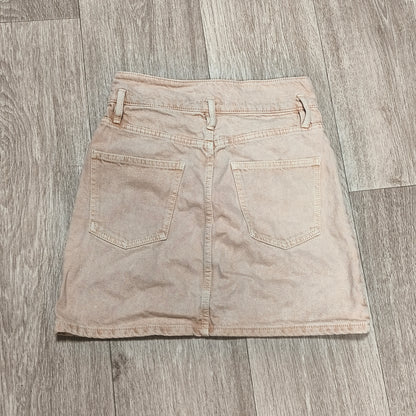 ZARA Women XS Pink Peach Denim Mini Skirt High Waist 100% Cotton 5 Pocket Jean