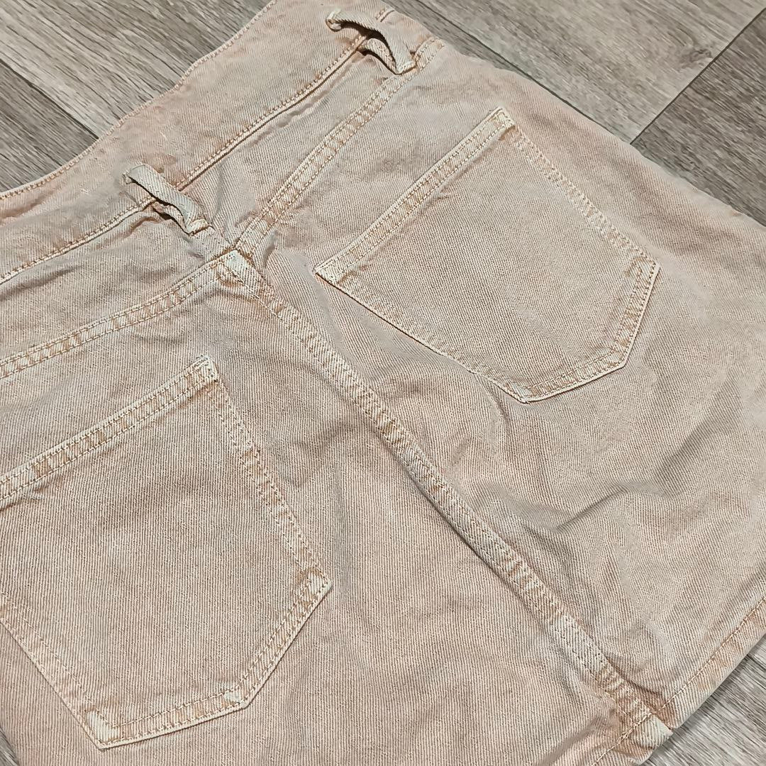 ZARA Women XS Pink Peach Denim Mini Skirt High Waist 100% Cotton 5 Pocket Jean