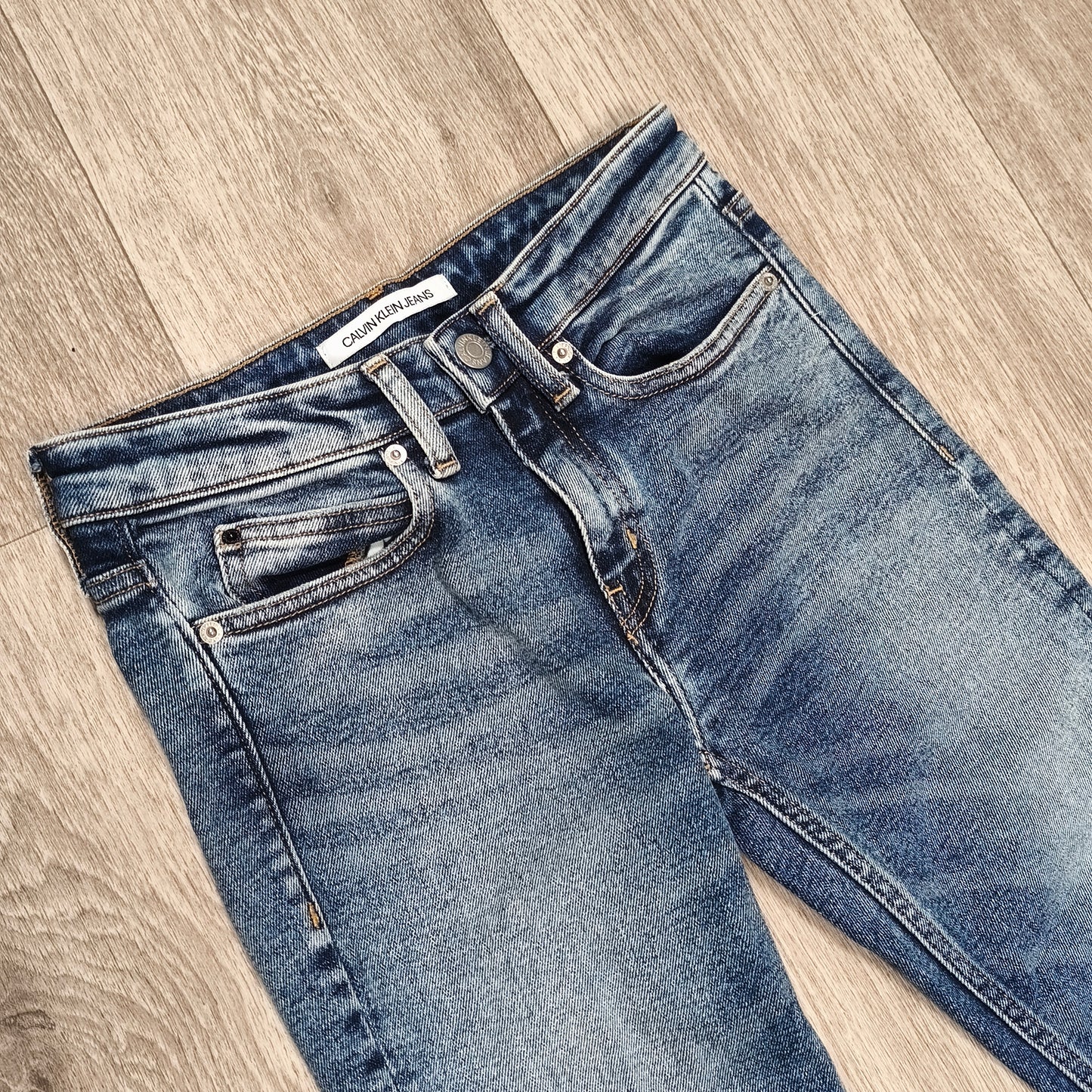 Calvin Klein Jeans Womens W25 L32 High Rise Skinny Blue Dip Dye Raw Hem Jeans
