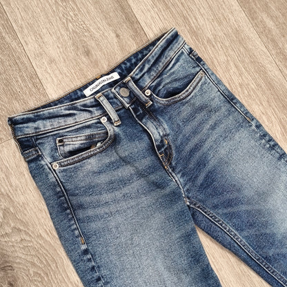 Calvin Klein Jeans Womens W25 L32 High Rise Skinny Blue Dip Dye Raw Hem Jeans