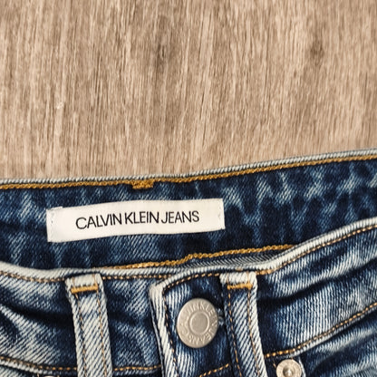 Calvin Klein Jeans Womens W25 L32 High Rise Skinny Blue Dip Dye Raw Hem Jeans