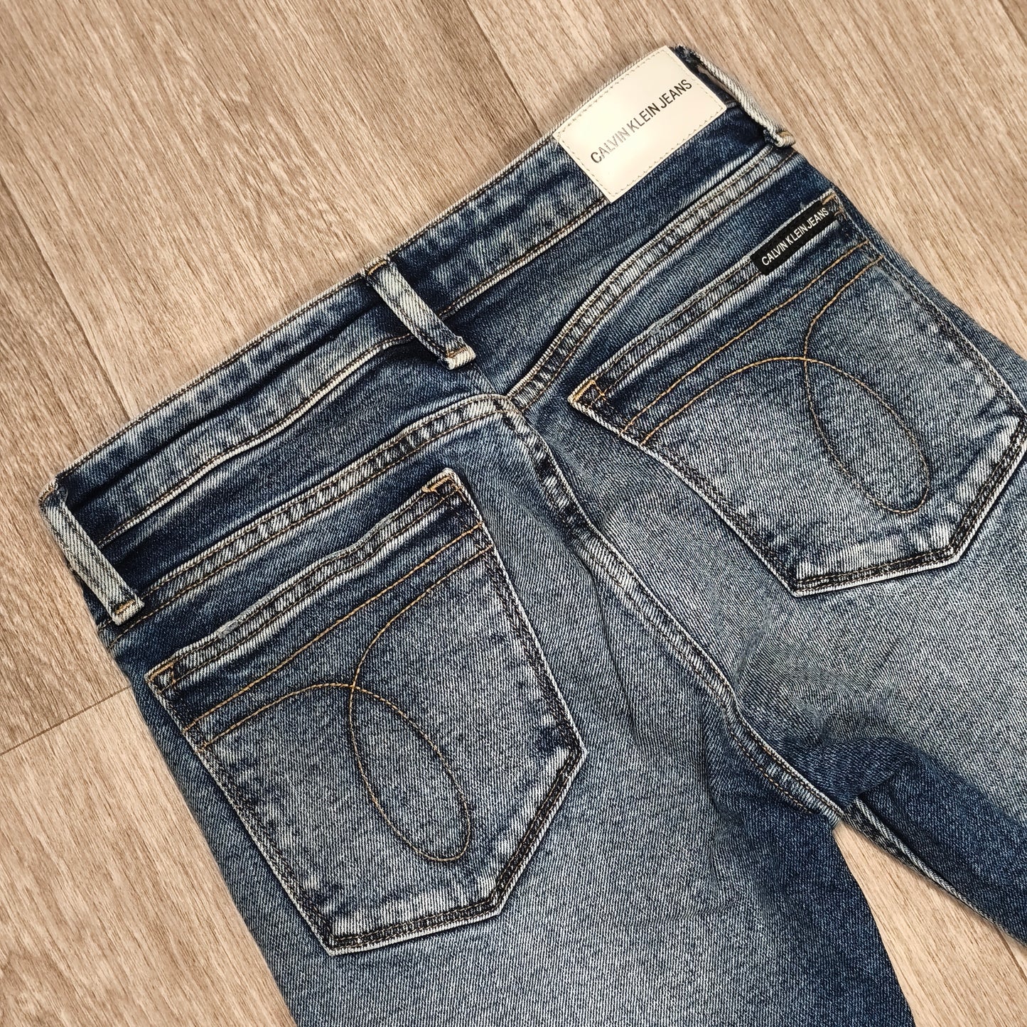 Calvin Klein Jeans Womens W25 L32 High Rise Skinny Blue Dip Dye Raw Hem Jeans