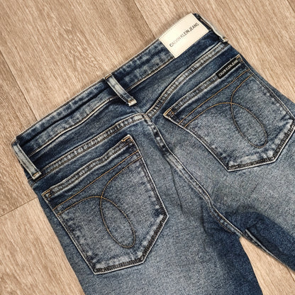 Calvin Klein Jeans Womens W25 L32 High Rise Skinny Blue Dip Dye Raw Hem Jeans