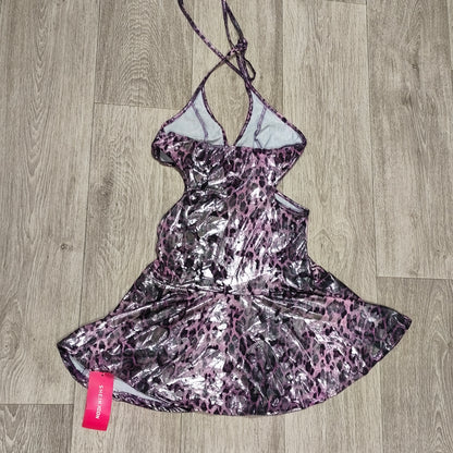 SHEIN ICON Metallic Animal Leopard Print Halter Cutout Skirt Dress Size M NWT