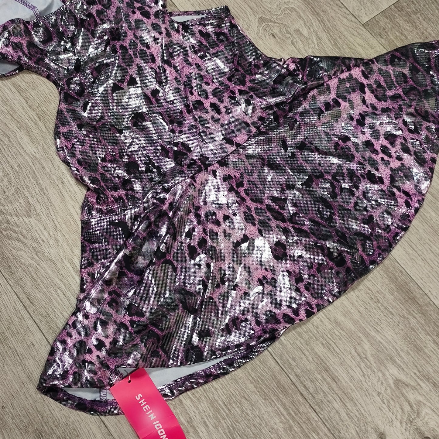 SHEIN ICON Metallic Animal Leopard Print Halter Cutout Skirt Dress Size M NWT