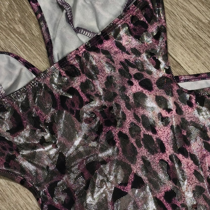 SHEIN ICON Metallic Animal Leopard Print Halter Cutout Skirt Dress Size M NWT