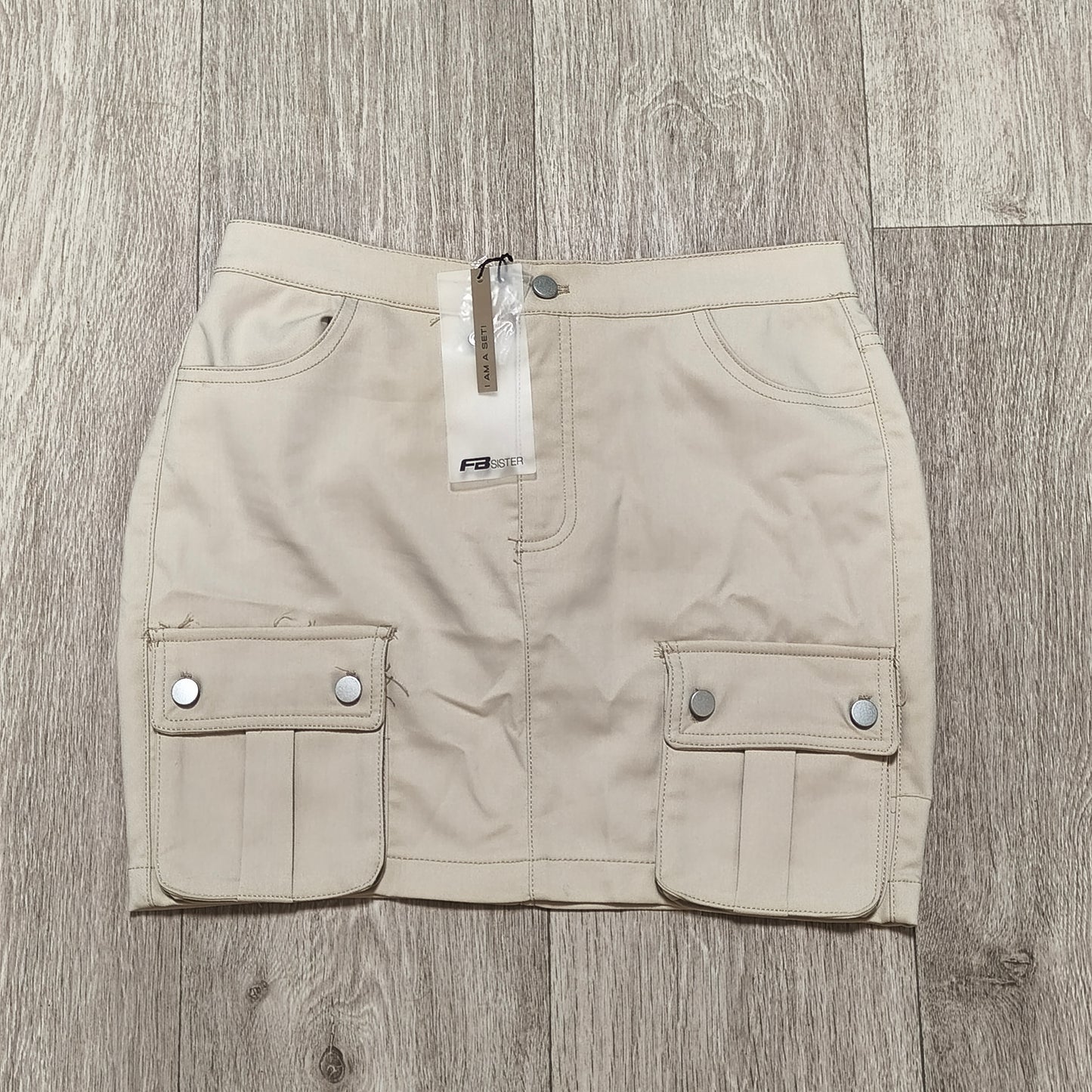 FB Sister Womens Beige Cargo Mini Skirt NWT Size S Elastic Waist Utility Y2K