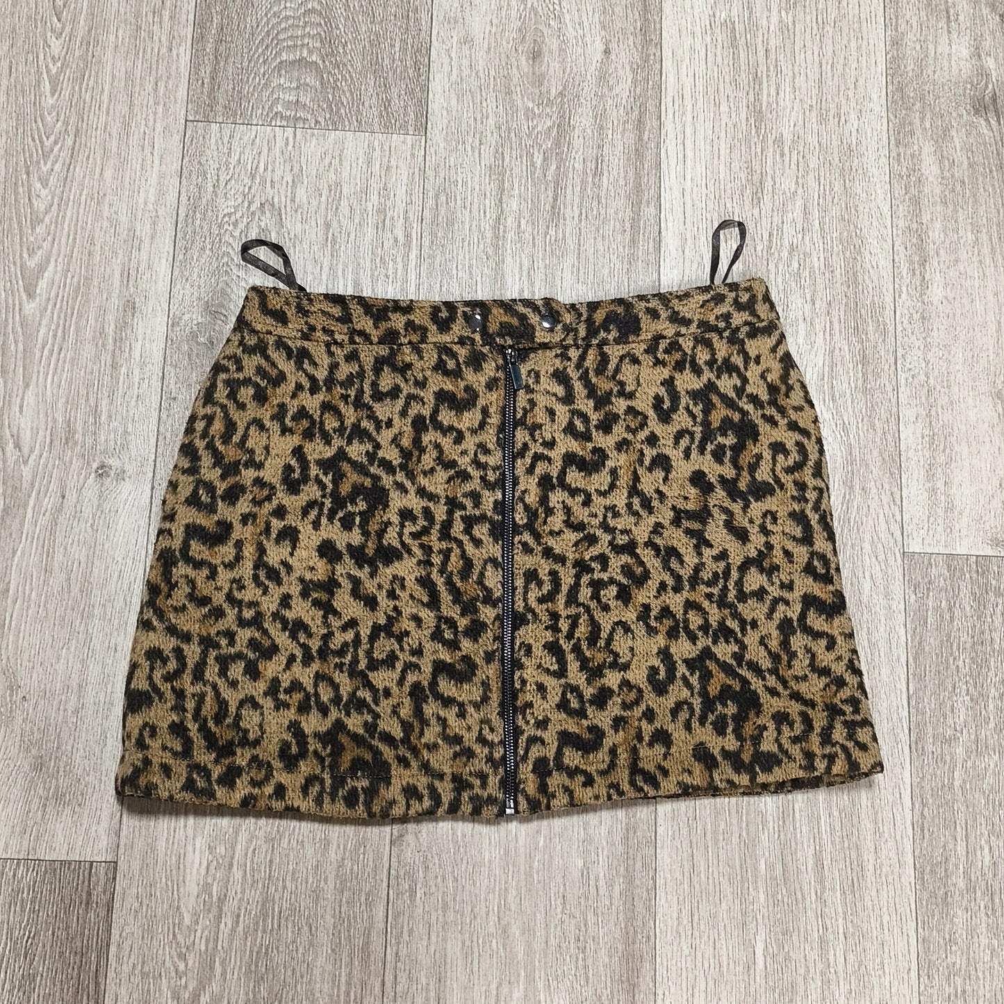 Next Women Animal Leopard Print Textured Mini Skirt Full Front Zip UK 14 EUR 42