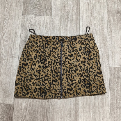 Next Women Animal Leopard Print Textured Mini Skirt Full Front Zip UK 14 EUR 42
