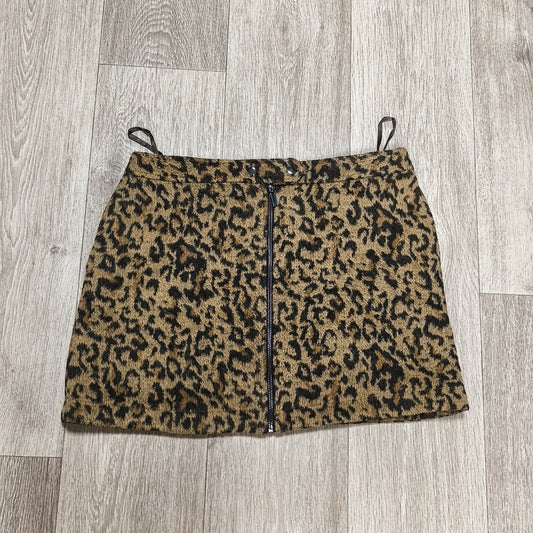 Next Women Animal Leopard Print Textured Mini Skirt Full Front Zip UK 14 EUR 42