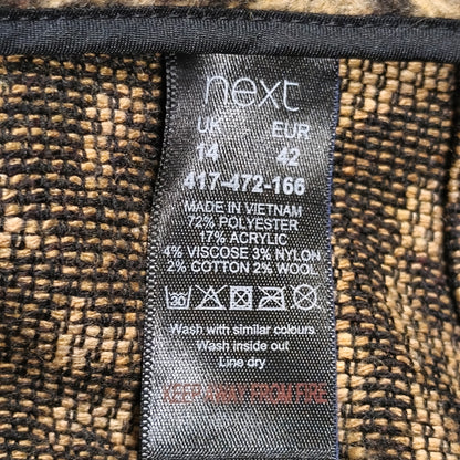 Next Women Animal Leopard Print Textured Mini Skirt Full Front Zip UK 14 EUR 42