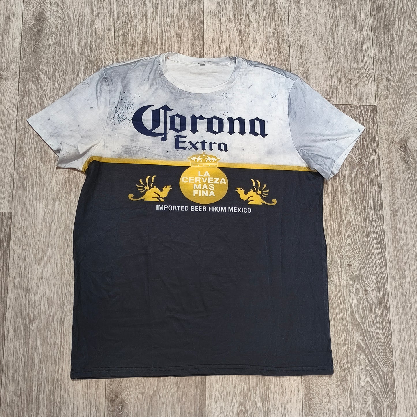 Corona Extra Beer Graphic T-Shirt Mens Size L White Navy Blue Short Sleeve