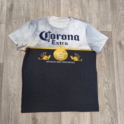 Corona Extra Beer Graphic T-Shirt Mens Size L White Navy Blue Short Sleeve