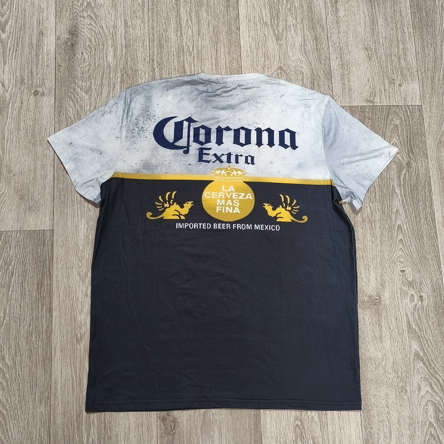 Corona Extra Beer Graphic T-Shirt Mens Size L White Navy Blue Short Sleeve