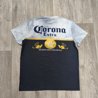 Corona Extra Beer Graphic T-Shirt Mens Size L White Navy Blue Short Sleeve