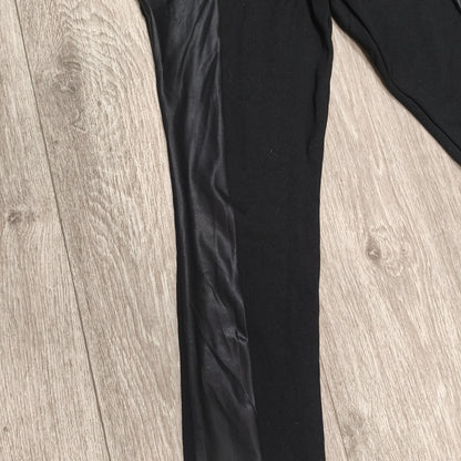 Girls Black Faux Leather Panel Leggings Size 11/12 Yrs Gold Zip Details Pull On