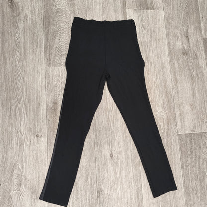 Girls Black Faux Leather Panel Leggings Size 11/12 Yrs Gold Zip Details Pull On