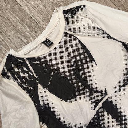 SHEIN Black White Graphic Long Sleeve Top Womens XS 34