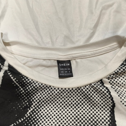 SHEIN Black White Graphic Long Sleeve Top Womens XS 34