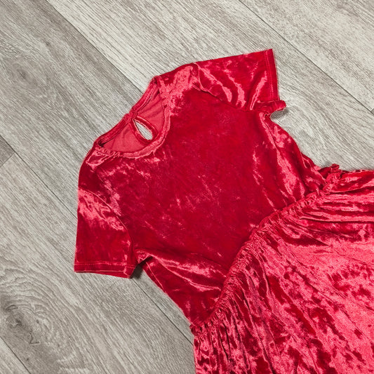 Girls Red Velvet Dress Short Sleeve Holiday Party Size 122