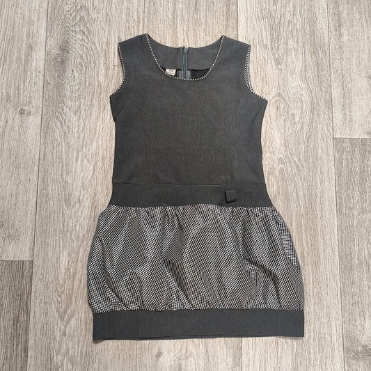 Girls Dress Gray Black Gingham Checkered Sleeveless Size 128 7-8 Years
