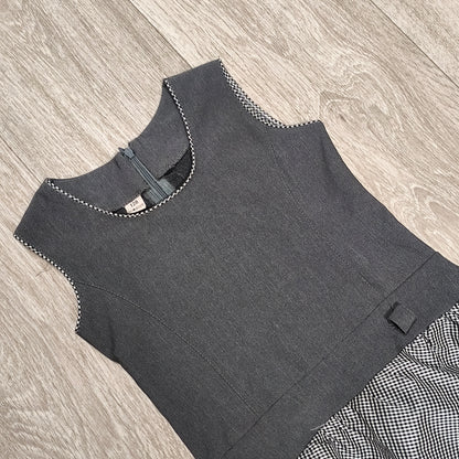 Girls Dress Gray Black Gingham Checkered Sleeveless Size 128 7-8 Years