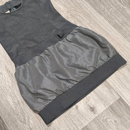 Girls Dress Gray Black Gingham Checkered Sleeveless Size 128 7-8 Years