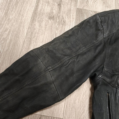 Vintage Black Leather Bomber Jacket Egyptian Art Lining Size 52