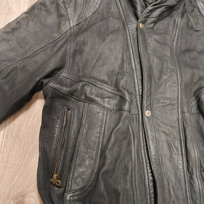 Vintage Black Leather Bomber Jacket Egyptian Art Lining Size 52