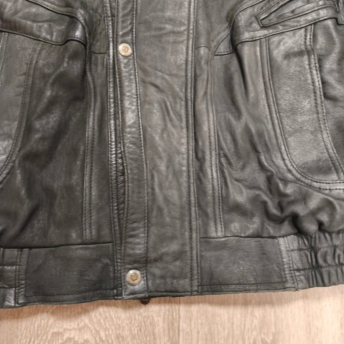 Vintage Black Leather Bomber Jacket Egyptian Art Lining Size 52