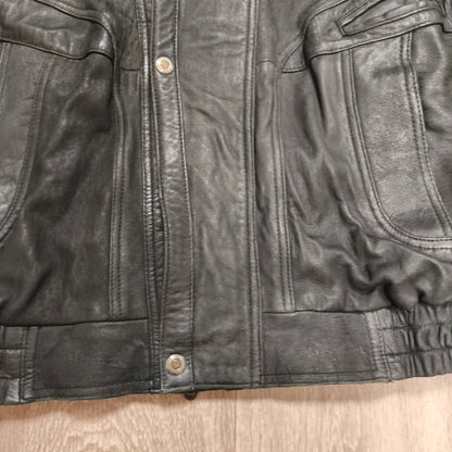 Vintage Black Leather Bomber Jacket Egyptian Art Lining Size 52