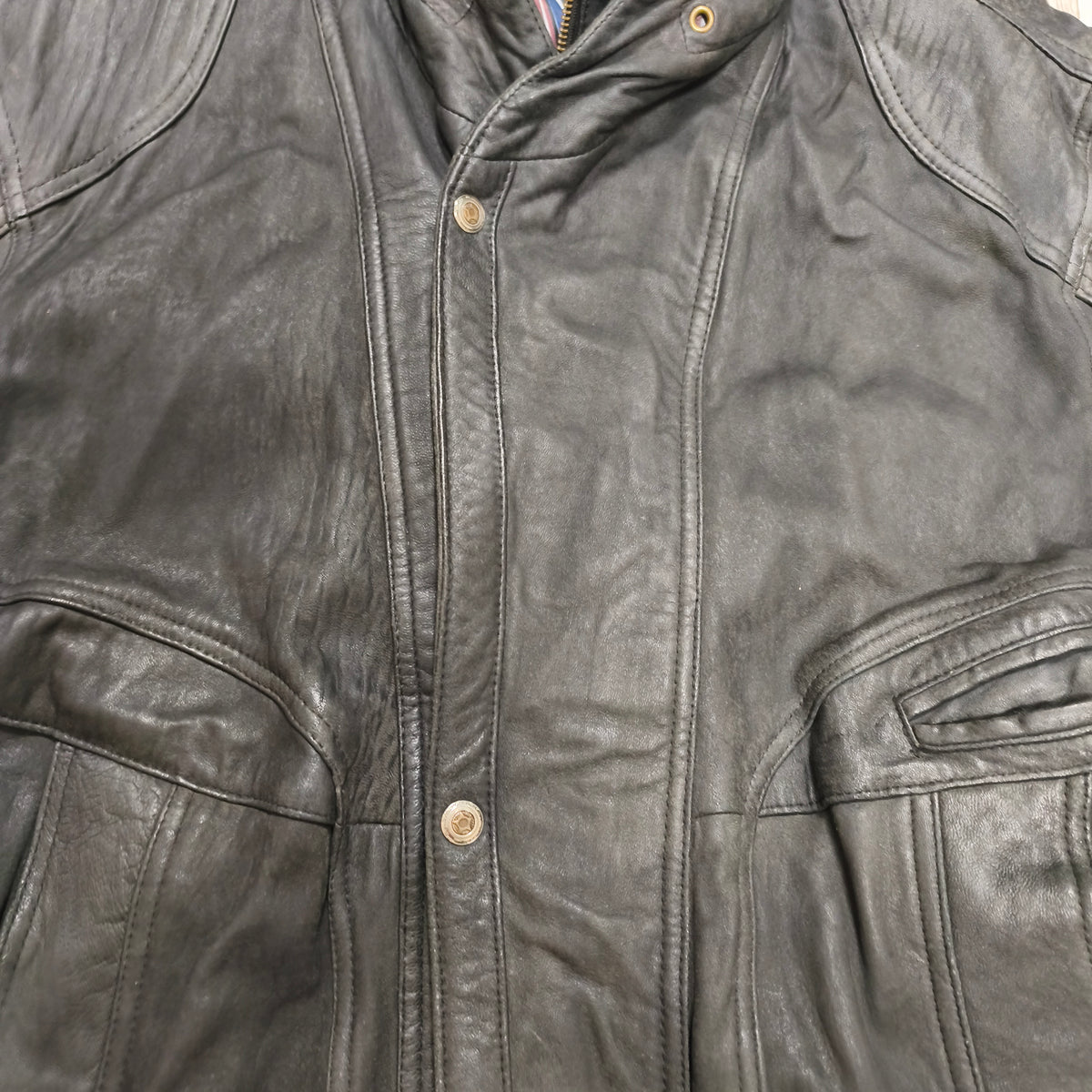 Vintage Black Leather Bomber Jacket Egyptian Art Lining Size 52