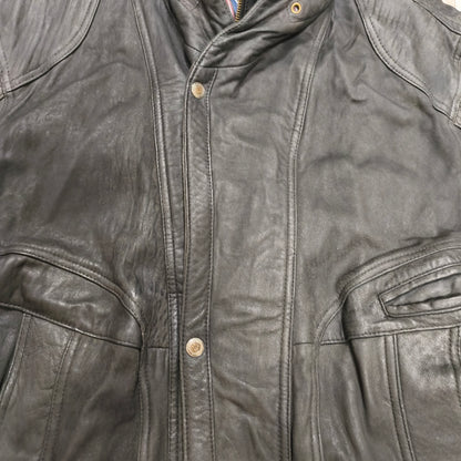 Vintage Black Leather Bomber Jacket Egyptian Art Lining Size 52