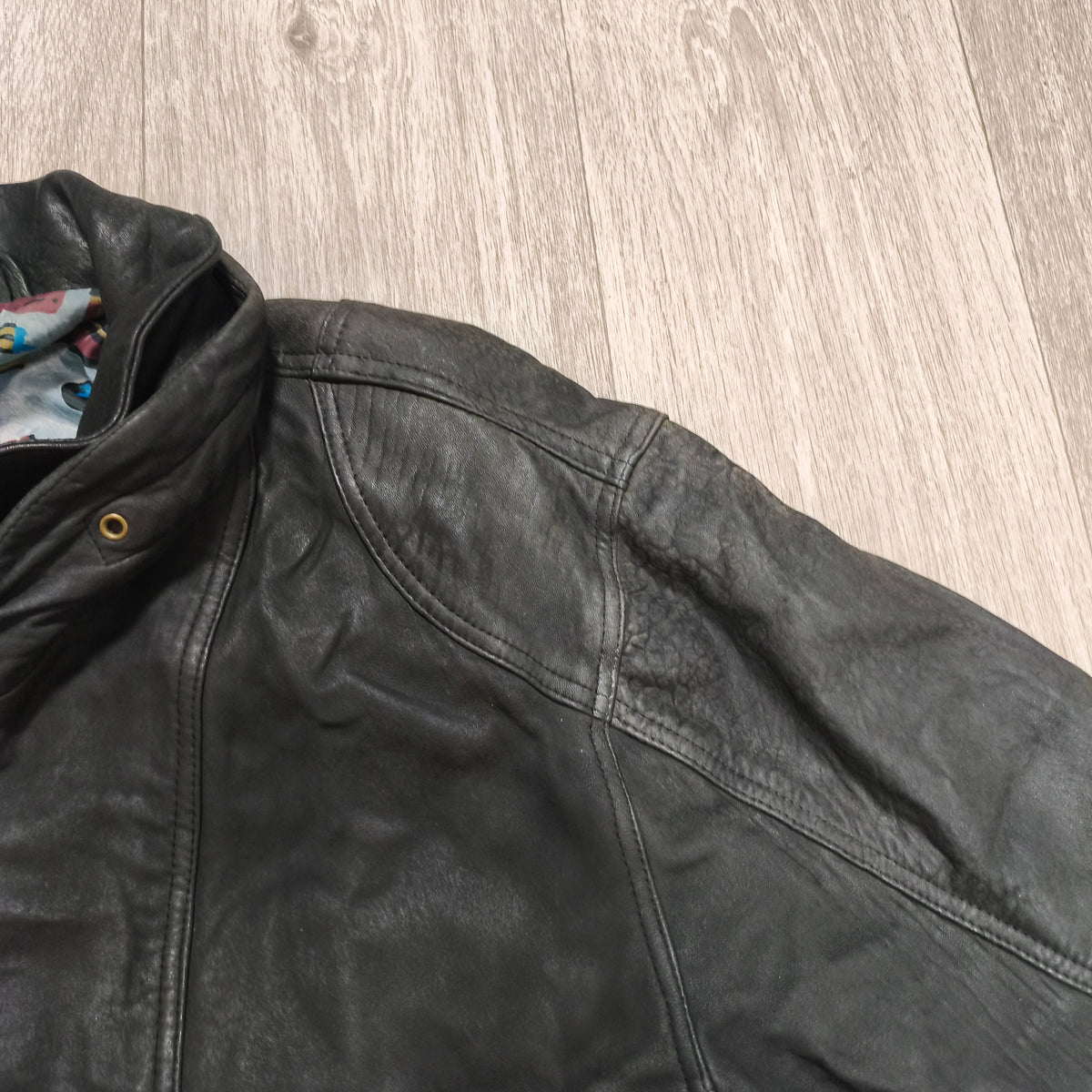 Vintage Black Leather Bomber Jacket Egyptian Art Lining Size 52