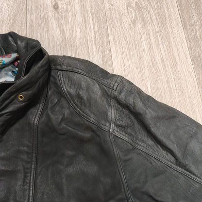 Vintage Black Leather Bomber Jacket Egyptian Art Lining Size 52