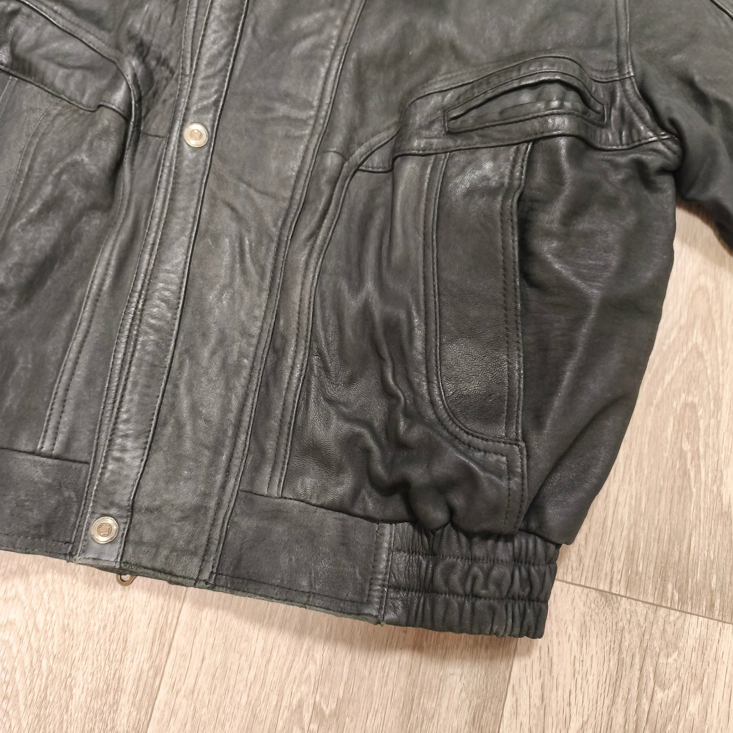 Vintage Black Leather Bomber Jacket Egyptian Art Lining Size 52
