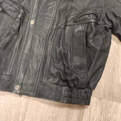 Vintage Black Leather Bomber Jacket Egyptian Art Lining Size 52