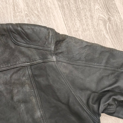 Vintage Black Leather Bomber Jacket Egyptian Art Lining Size 52