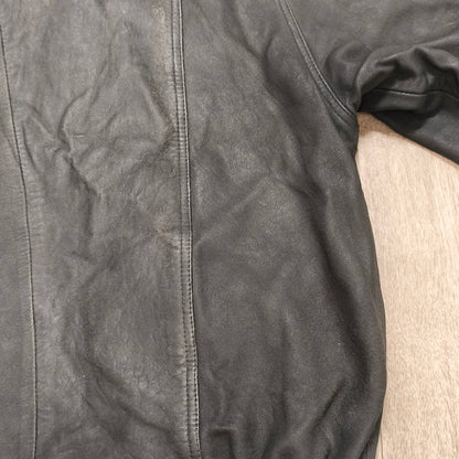 Vintage Black Leather Bomber Jacket Egyptian Art Lining Size 52
