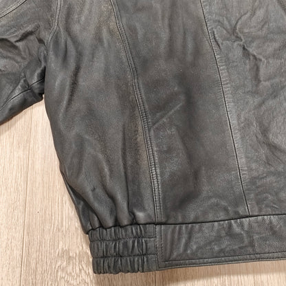 Vintage Black Leather Bomber Jacket Egyptian Art Lining Size 52