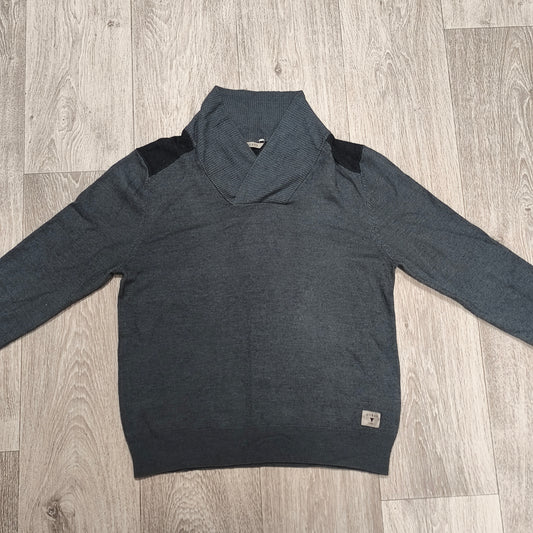 GUESS Men's Gray Wool Blend Shawl Collar Pullover Sweater Size M Patch Logo