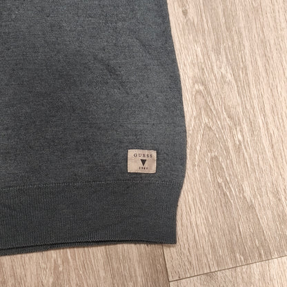 GUESS Men's Gray Wool Blend Shawl Collar Pullover Sweater Size M Patch Logo